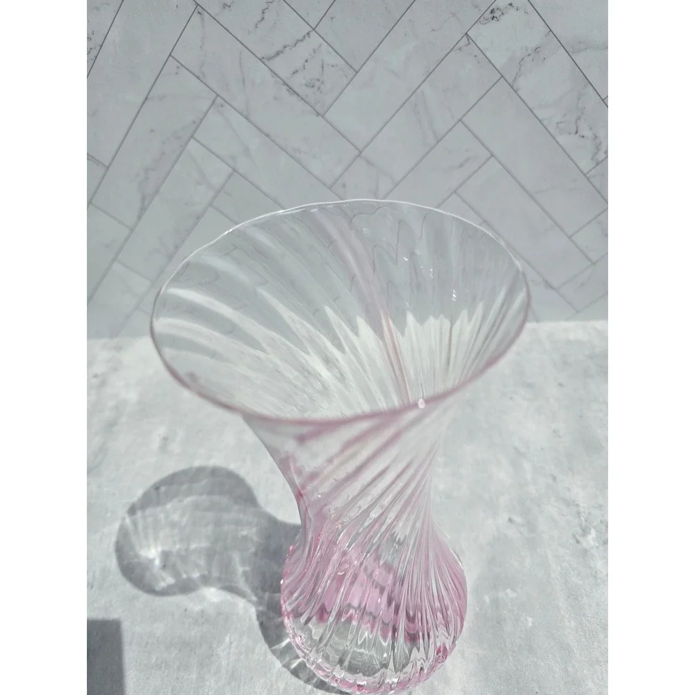 Caithness Glass Scotland Pink Swirl Art Glass Vase Fluted Hand Blown 9 Inch
